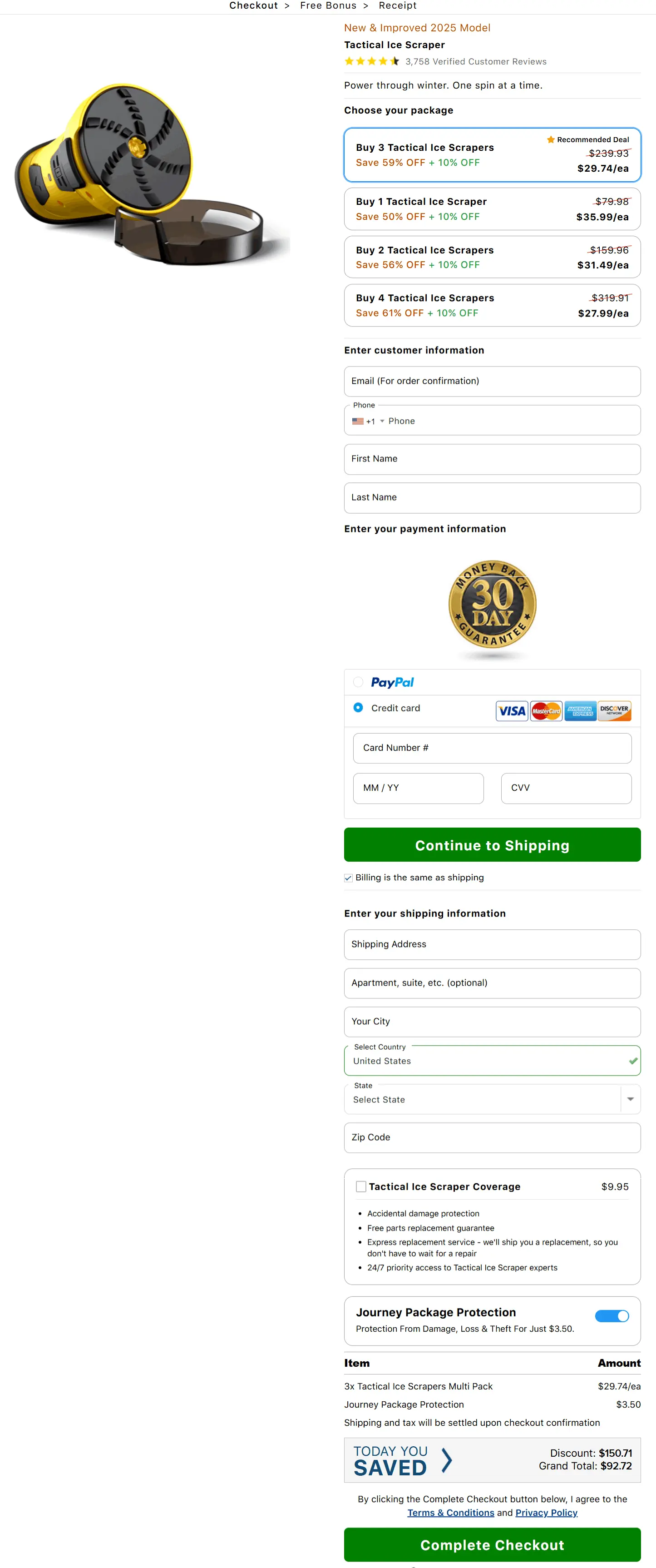 Tactical Ice Scraper secure checkout page